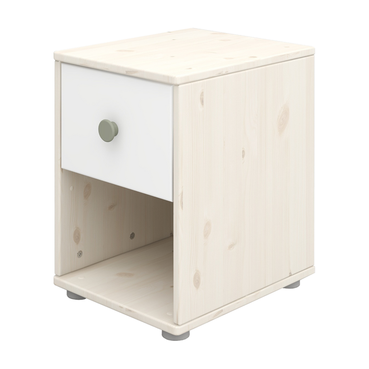 Flexa. Classic chest with 1 drawer with natural green knobs - White washed