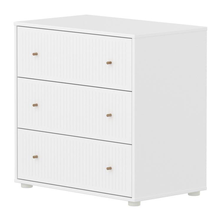 FLEXA. Συρταριέρα Saga με 3 συρτάρια και όψεις Grooves. Λευκό/ δρυς πόμολα.