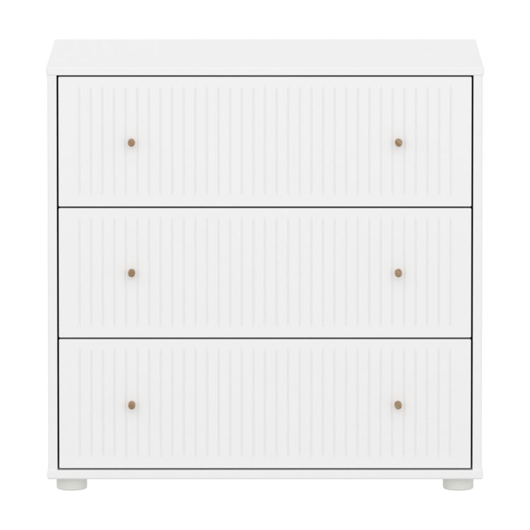 FLEXA. Συρταριέρα Saga με 3 συρτάρια και όψεις Grooves. Λευκό/ δρυς πόμολα.