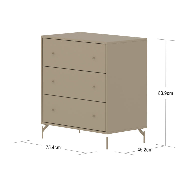 FLEXA. Συρταριέρα Saga με 3 συρτάρια. Μπεζ/ μπεζ πόμολα/ μπεζ πόδια.