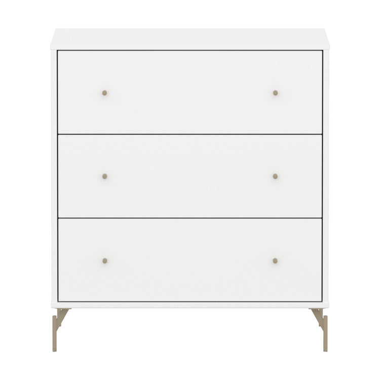 FLEXA. Συρταριέρα Saga με 3 συρτάρια. Λευκό/ μπεζ πόμολα/ μπεζ πόδια.