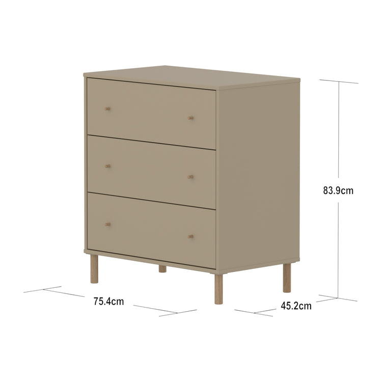 FLEXA. Συρταριέρα Saga με 3 συρτάρια. Μπεζ/ δρυς πόμολα/ δρυς πόδια.