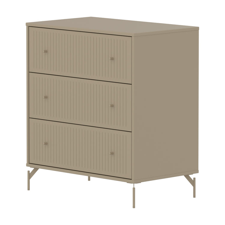 FLEXA. Συρταριέρα Saga με 3 συρτάρια και όψεις Grooves. Μπεζ/ μπεζ πόμολα/ μπεζ πόδια.