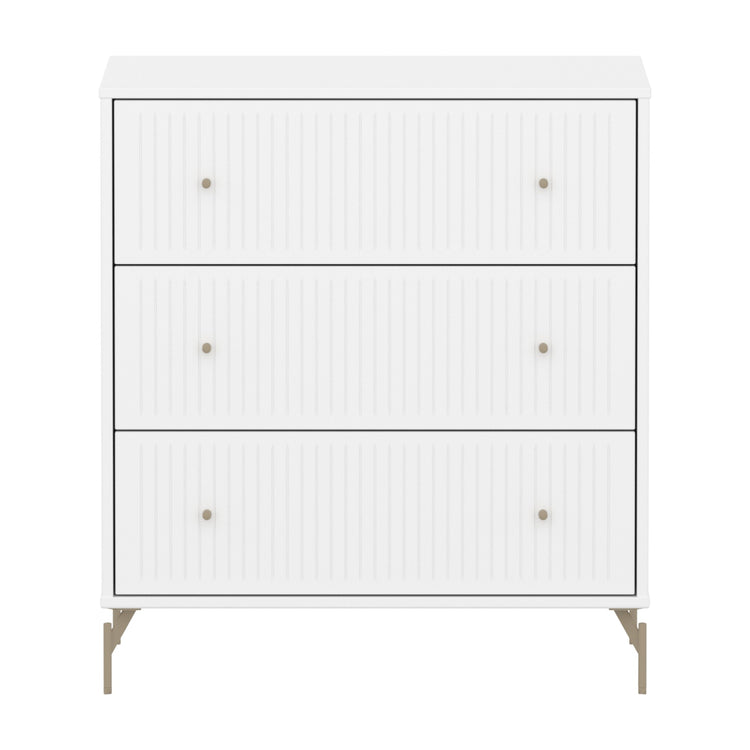 FLEXA. Συρταριέρα Saga με 3 συρτάρια και όψεις Grooves. Λευκό/ μπεζ πόμολα/ μπεζ πόδια.