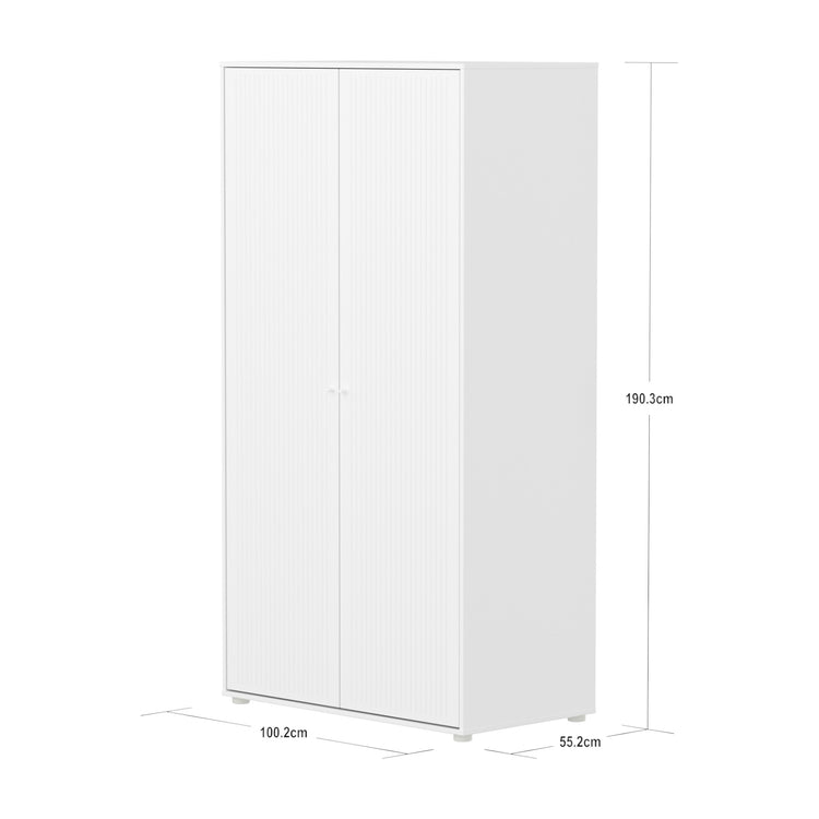 FLEXA. Ντουλάπα Saga με όψεις Grooves. Λευκό/ λευκά πόμολα