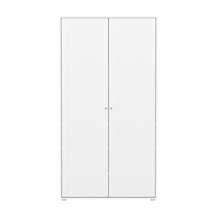 FLEXA. Ντουλάπα Saga με όψεις Grooves. Λευκό/ δρύινα πόμολα