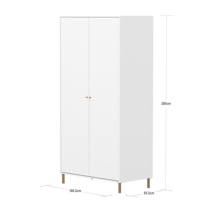 FLEXA. Ντουλάπα Saga. Λευκό/ δρυς πόμολα/ δρυς πόδια