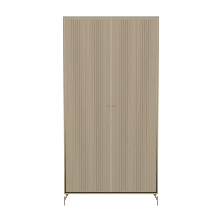 FLEXA. Ντουλάπα Saga με όψεις Grooves. Μπεζ/ μπεζ πόμολα/ μπεζ πόδια