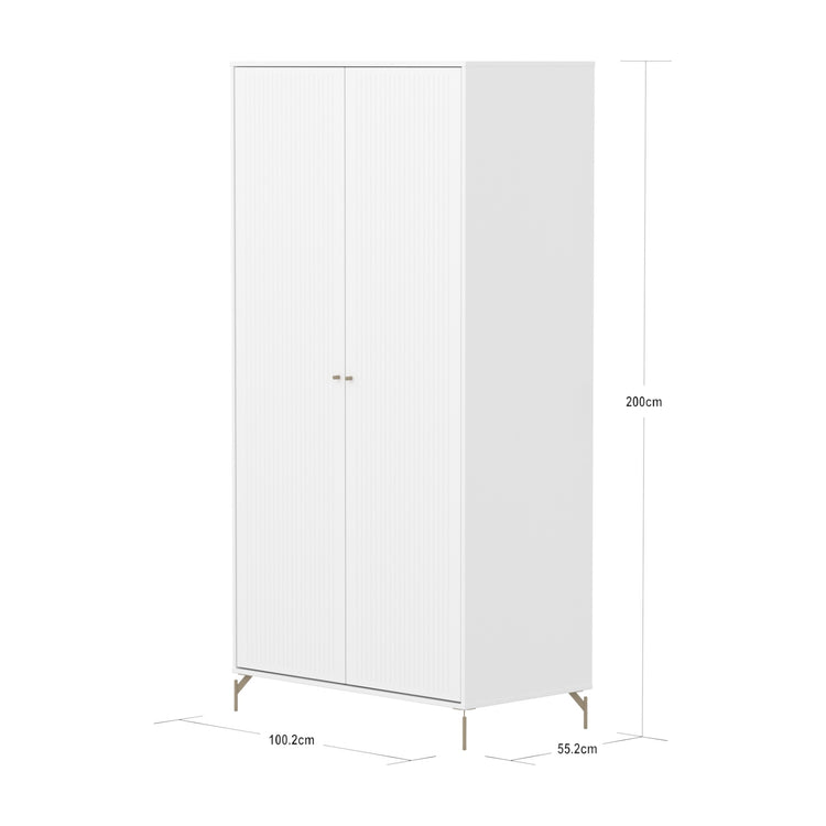 FLEXA. Ντουλάπα Saga με όψεις Grooves. Λευκό/ μπεζ πόμολα/ μπεζ πόδια