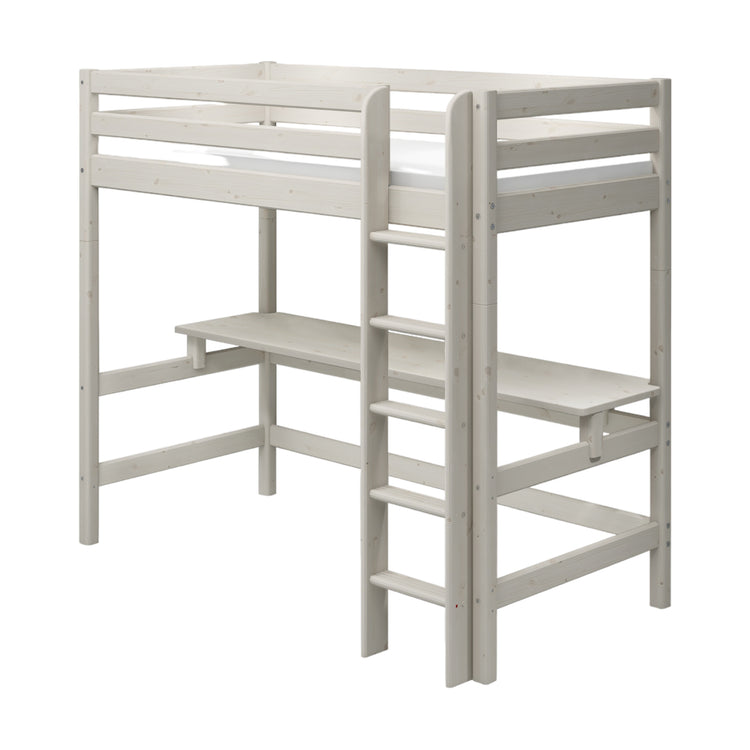 Flexa. Κρεβάτι ψηλό Classic με γραφείο και κάθετη σκάλα - 210εκ - Λευκό ντεκαπέ
