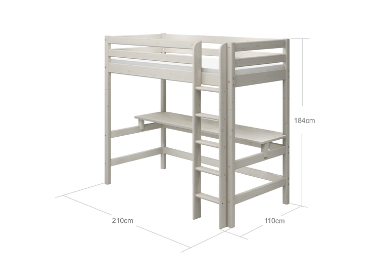 Flexa. Κρεβάτι ψηλό Classic με γραφείο και κάθετη σκάλα - 210εκ - Λευκό ντεκαπέ