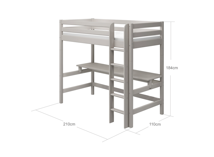 Flexa. Κρεβάτι ψηλό Classic με γραφείο και κάθετη σκάλα - 210εκ - Γκρι ντεκαπέ
