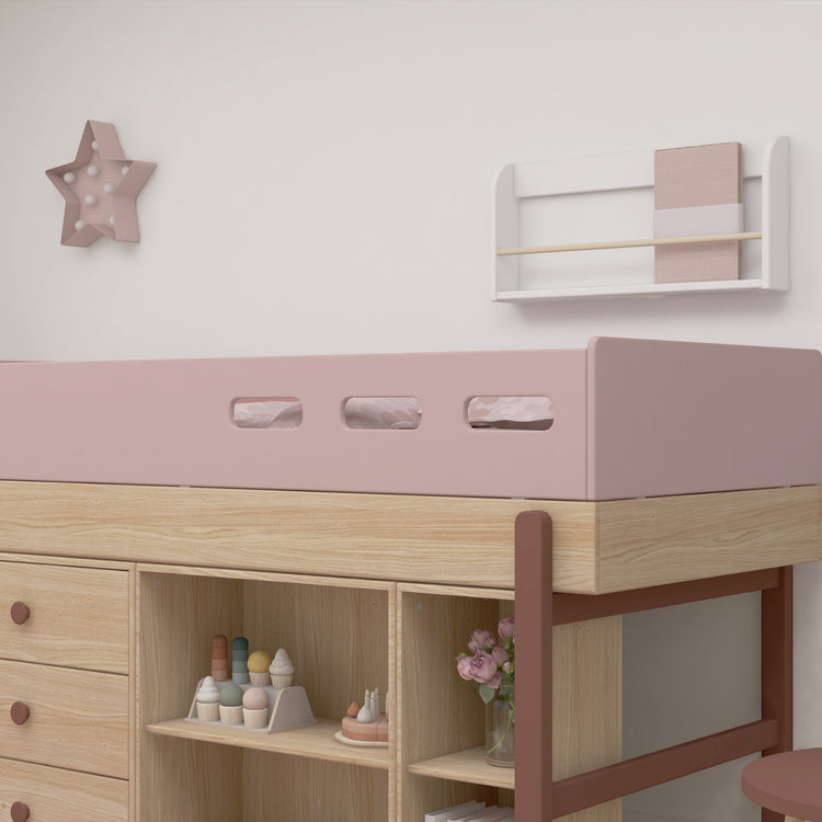 Flexa. Popsicle mid-high bed with staircase and storage - Oak / Cherry