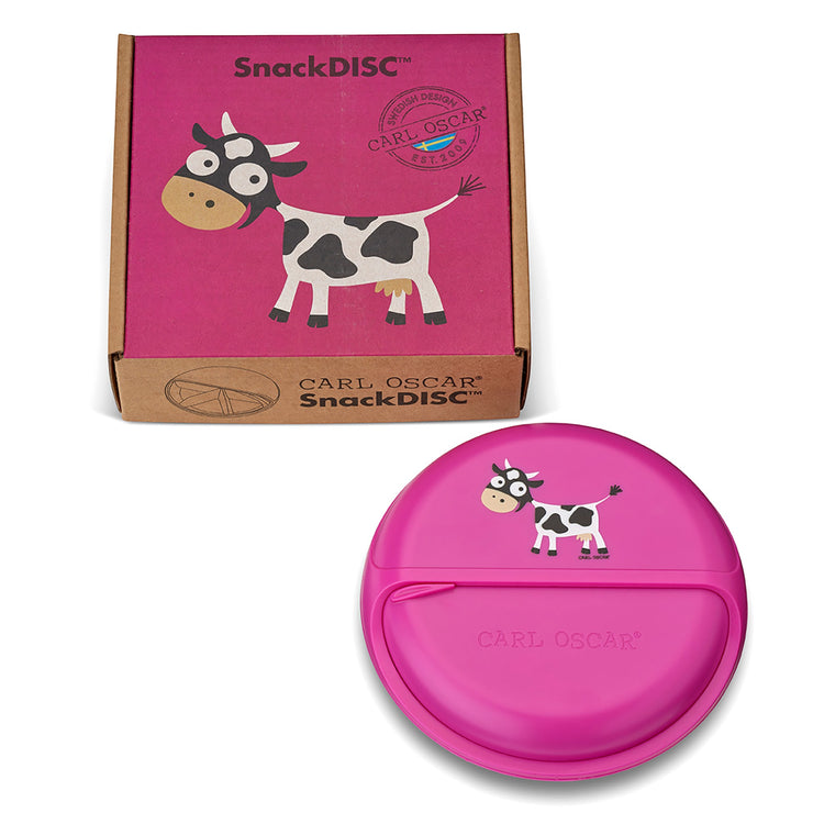 CARL OSCAR. Φαγητοδοχείο στρογγυλό με θήκες O15εκ. SnackDISC™ Αγελάδα - Μωβ