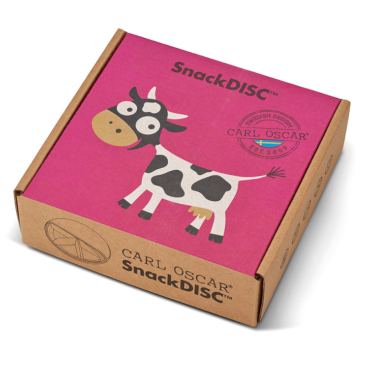 CARL OSCAR. Φαγητοδοχείο στρογγυλό με θήκες O15εκ. SnackDISC™ Αγελάδα - Μωβ