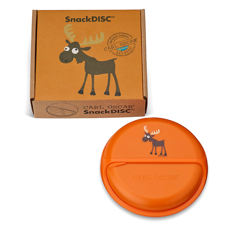 CARL OSCAR. Φαγητοδοχείο στρογγυλό με θήκες O15εκ. SnackDISC™ Τάρανδος - Πορτοκαλί
