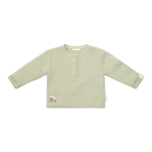 LITTLE DUTCH. Μπλουζάκι μακρυμάνικο με κουμπάκια από μουσελίνα Grass Green