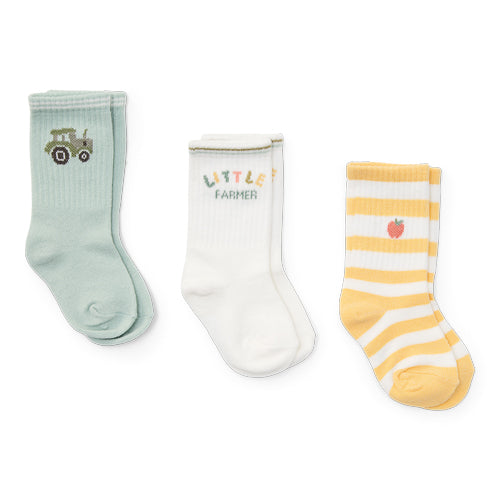 LITTLE DUTCH. Σετ 3 ζευγάρια κάλτσες Farm Green / Sunny Stripes / Little Farmer - Νο 17/19