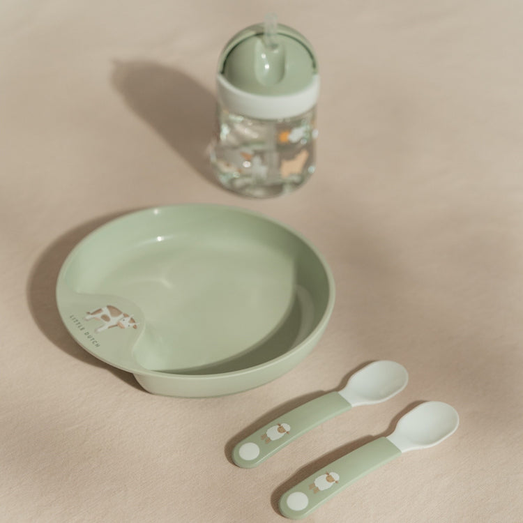 LITTLE DUTCH. Εκπαιδευτικό πιατάκι Little Farm (απαλό πράσινο)