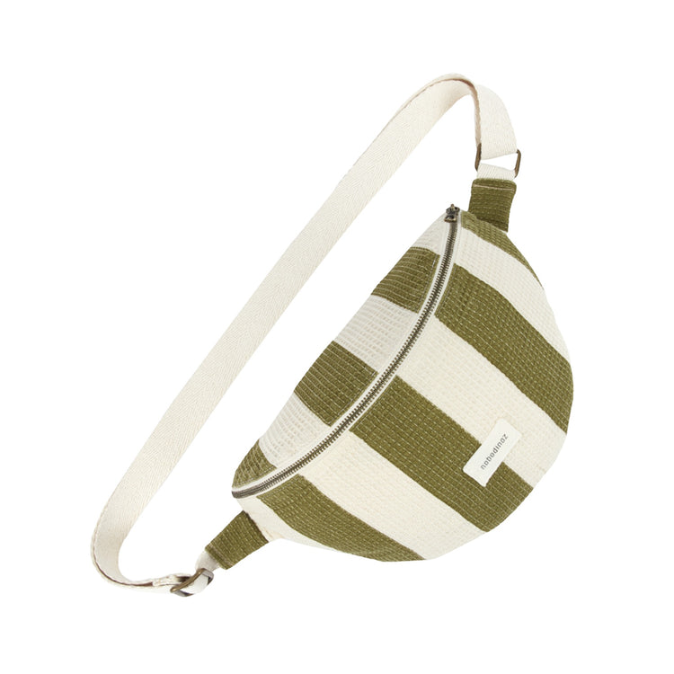 PORTOFINO. Τσαντάκι-μπανάνα Pistachio Stripes Waffle