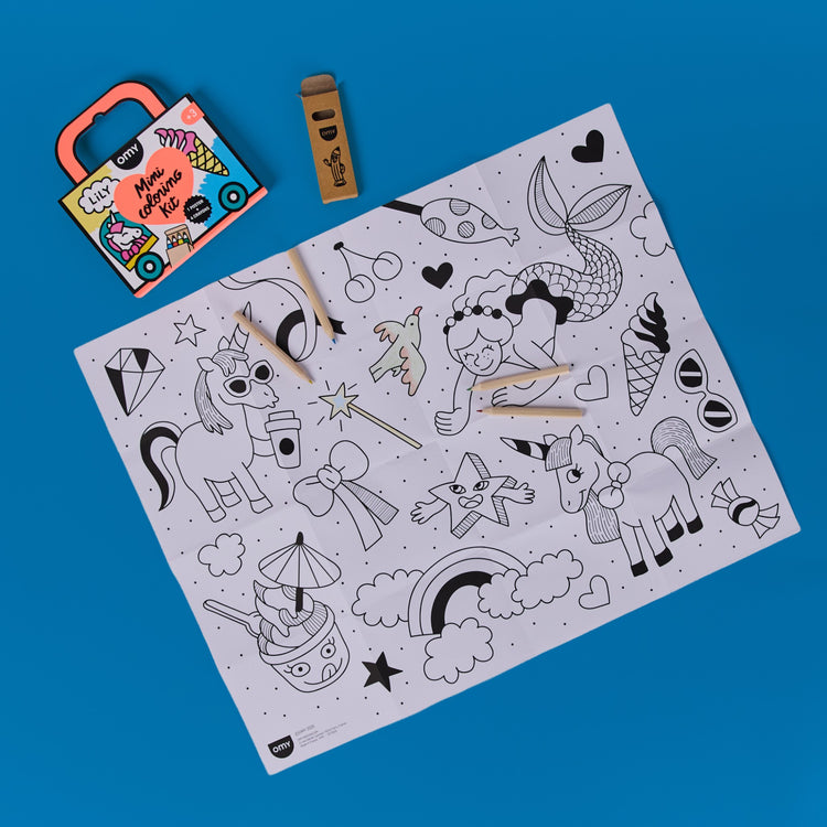 OMY. Αφίσα ζωγραφικής μίνι με ξυλομπογιές Μονόκεροι On the go