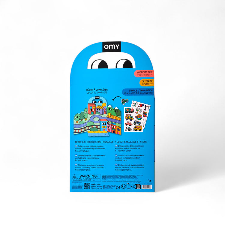 OMY. Φορητό παιχνίδι με αυτοκόλλητα σιλικόνης Montessori - Vroom Vroom