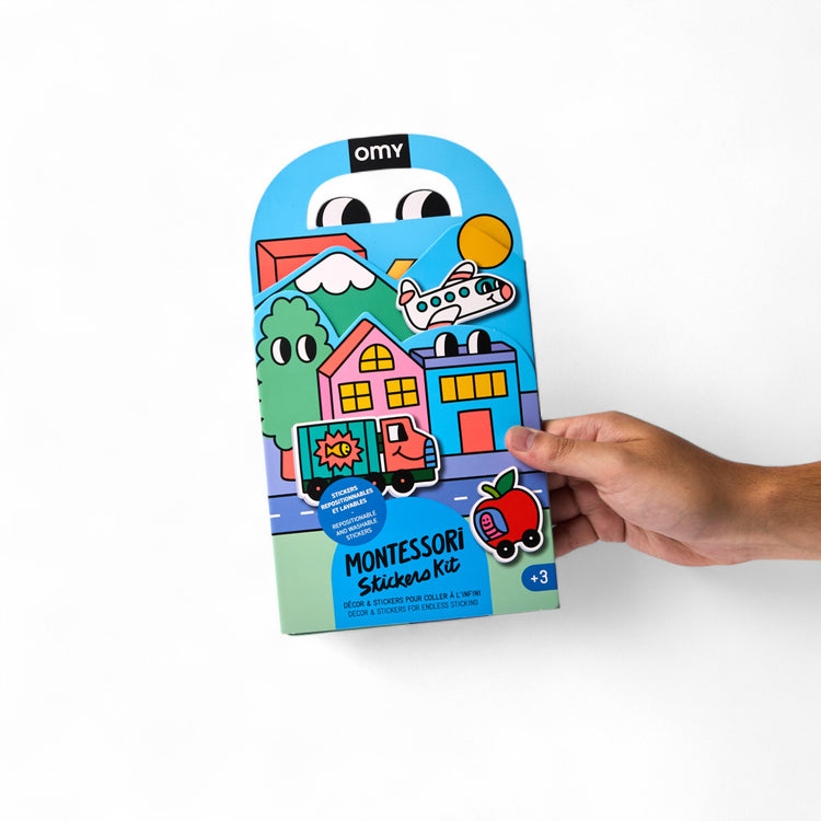 OMY. Φορητό παιχνίδι με αυτοκόλλητα σιλικόνης Montessori - Vroom Vroom