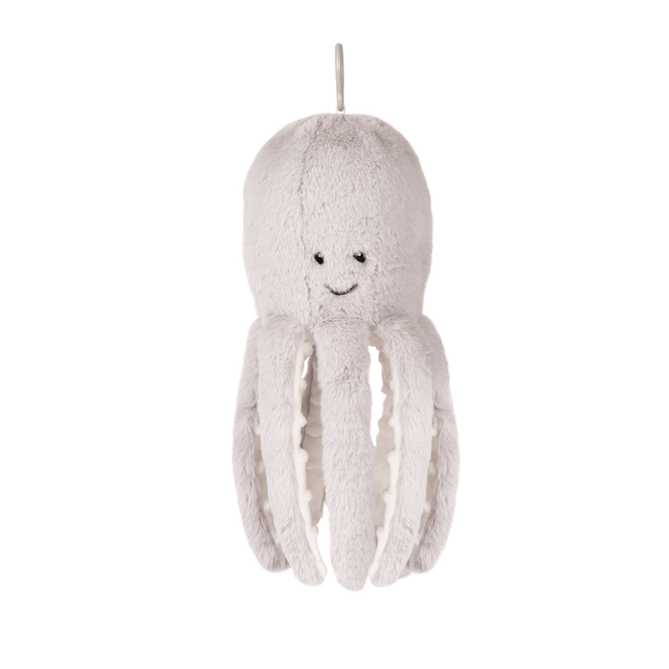 FLOW. Υφασμάτινο χταπόδι Olly με λευκούς ήχους & μουσική (απαλό γκρι)