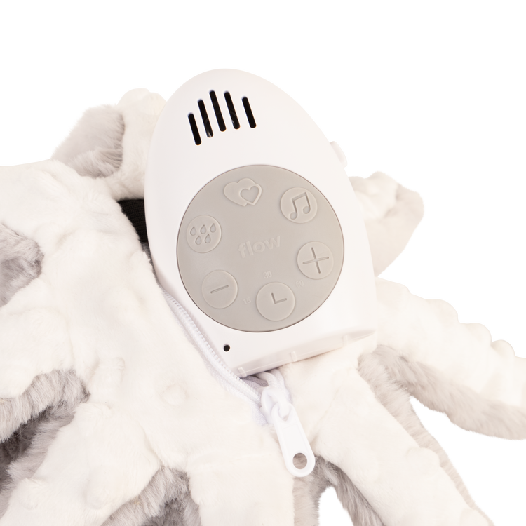 FLOW. Υφασμάτινο χταπόδι Olly με λευκούς ήχους & μουσική (απαλό γκρι)