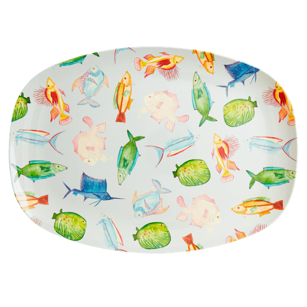 RICE. Ορθογώνιο πιάτο μελαμίνης ''Ψάρια''