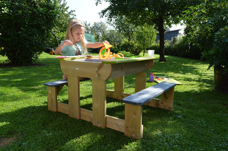 Wendi Toys. Σετ ξύλινο τραπέζι με παγκάκια εξωτερικού χώρου (λάιμ-γκρι-φυσικό)