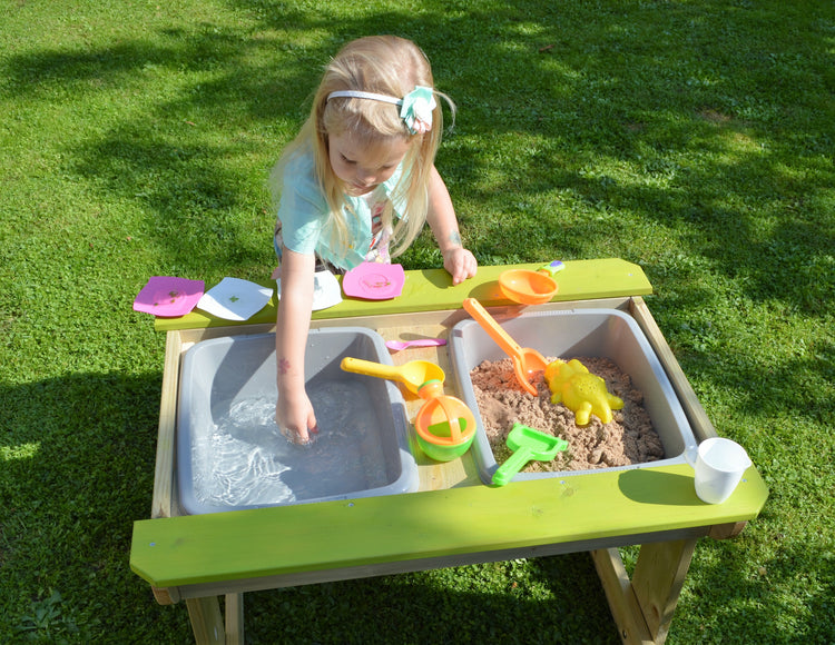 Wendi Toys. Σετ ξύλινο τραπέζι με παγκάκια εξωτερικού χώρου (λάιμ-γκρι-φυσικό)
