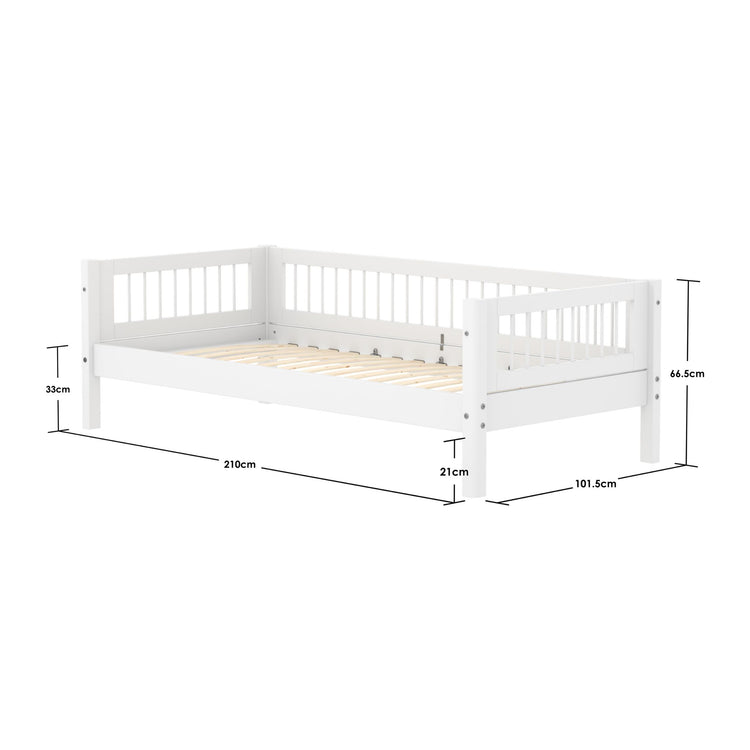 Single Bed with Crossbars and Safety Rail, 90x200 cm, White