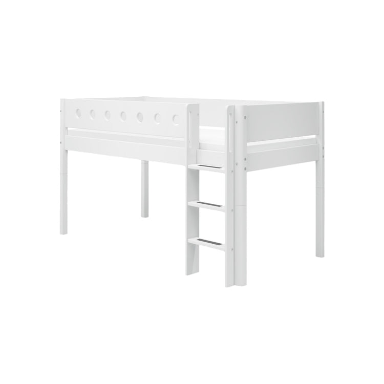 Flexa. White mid-high bed with straight ladder - 210cm - White