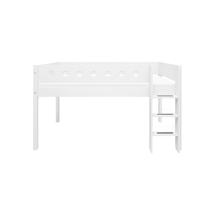 Flexa. White mid-high bed with straight ladder - 210cm - White