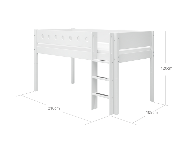 Flexa. Κρεβάτι μεσαίου ύψος White με κάθετη σκάλα - 210εκ - Λευκό/ λευκό