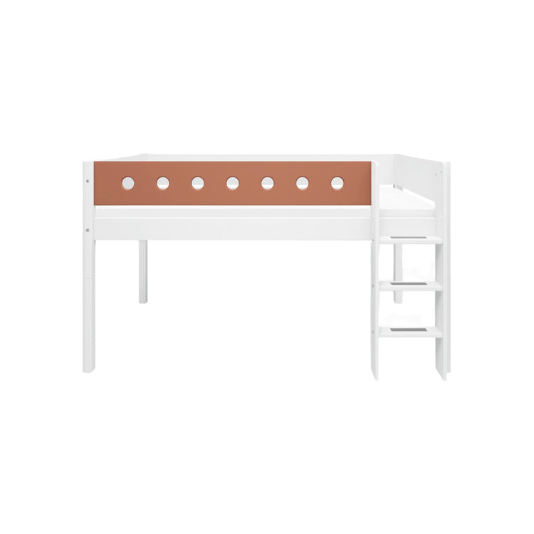 Flexa. Κρεβάτι μεσαίου ύψος White με κάθετη σκάλα - 210εκ - Λευκό/ blush