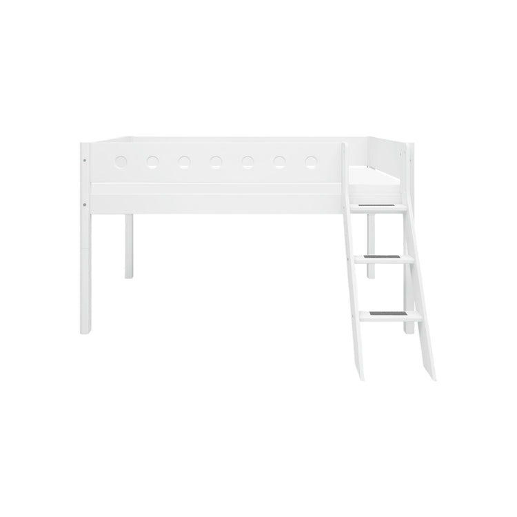 Flexa. White mid-high bed with slanting ladder - 210cm - White