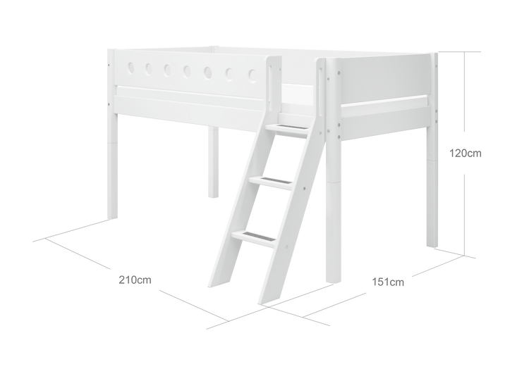 Flexa. White mid-high bed with slanting ladder - 210cm - White