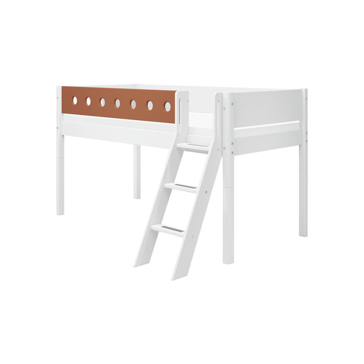 Flexa. Κρεβάτι μεσαίου ύψος White με κεκλιμένη σκάλα - 210εκ - Λευκό/ blush
