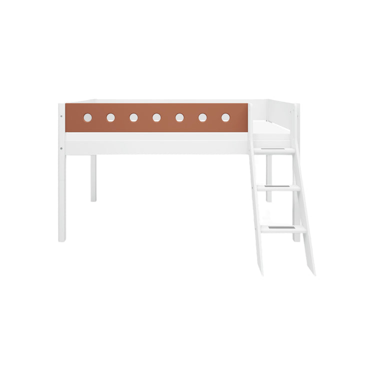 Flexa. Κρεβάτι μεσαίου ύψος White με κεκλιμένη σκάλα - 210εκ - Λευκό/ blush