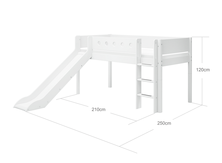 Flexa. Κρεβάτι μεσαίου ύψος White με κάθετη σκάλα και τσουλήθρα - 210εκ - Λευκό/ λευκό