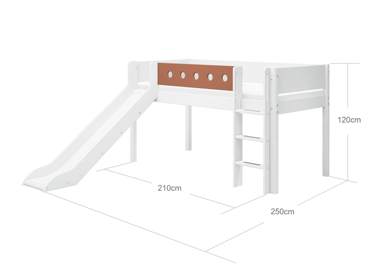 Flexa. Κρεβάτι μεσαίου ύψος White με κάθετη σκάλα και τσουλήθρα - 210εκ - Λευκό/ blush