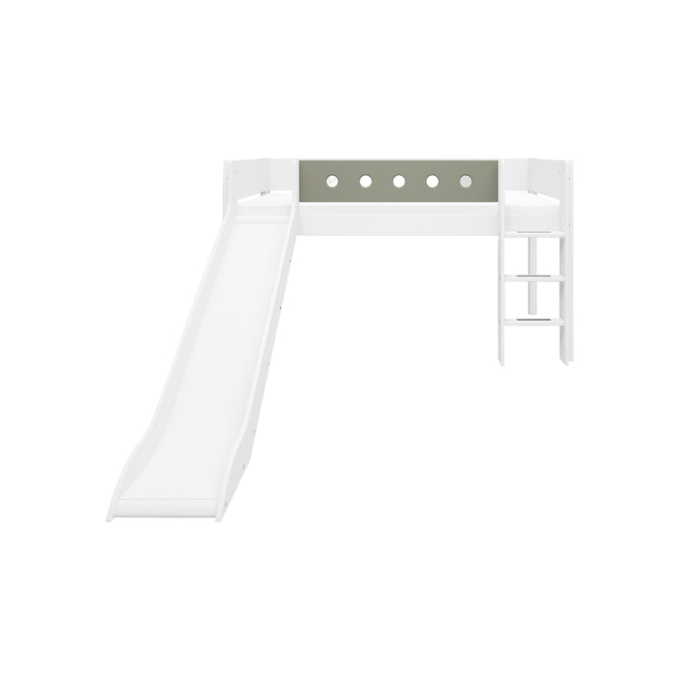 Flexa. White mid-high bed with straight ladder and a slide - 210cm - White
