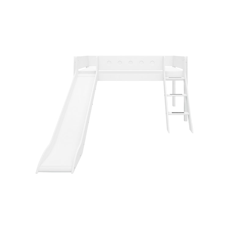 Flexa. White mid-high bed with slanting ladder and a slide - 210cm - White