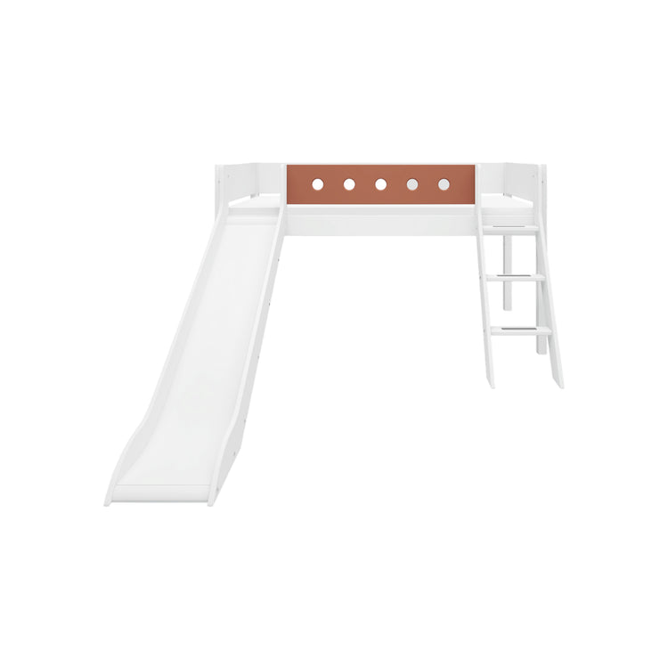 Flexa. White mid-high bed with slanting ladder and a slide - 210cm - White
