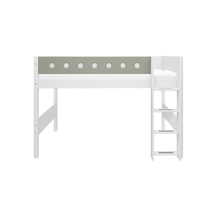 Flexa. White semi-high bed with straight ladder - 210cm - White