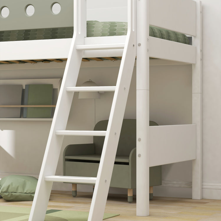 Flexa. White semi-high bed with slanting ladder - 210cm - White