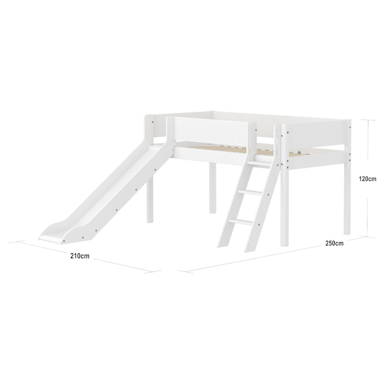 Flexa. Mid-high bed with slanting ladder and slide