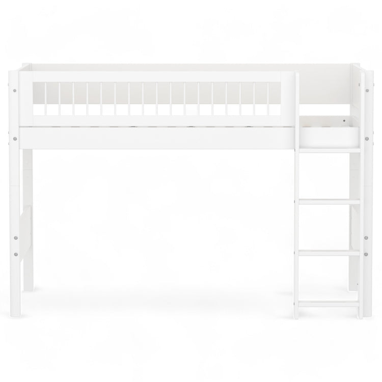 Flexa. Semi-high bed with straight ladder and safety rail with cross bars. Made of MDF and solid pine.